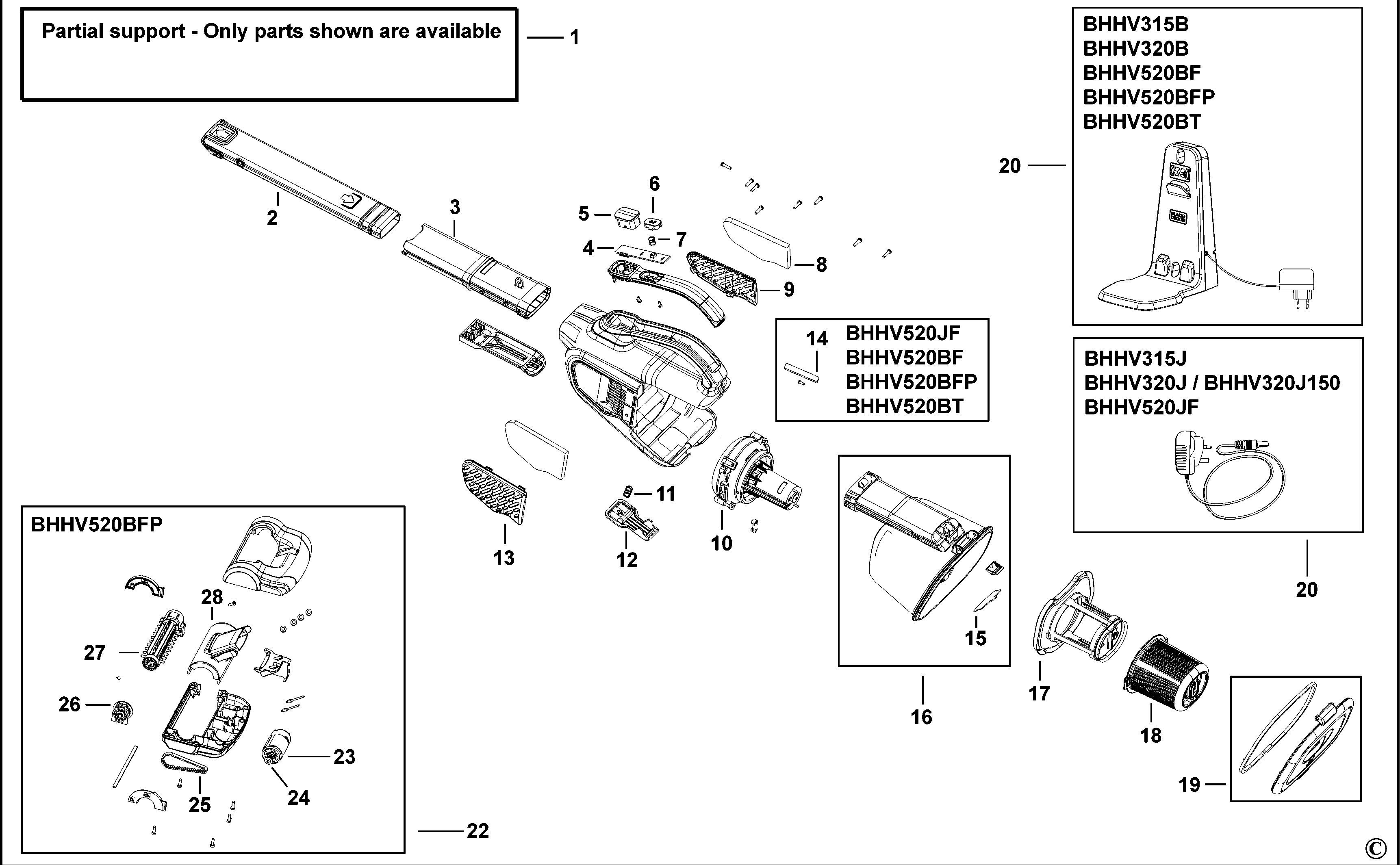 Black Decker Bhhv315j gb Dustbuster Vacuum type 1 Spare Parts